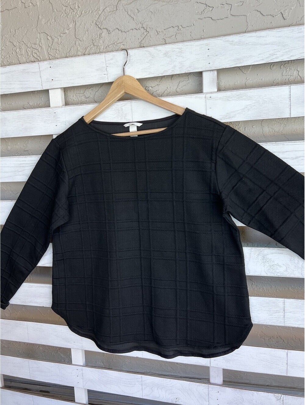 H&M Womens Knit Top Size S Black Textured Long Sleeve Stretch Boxy